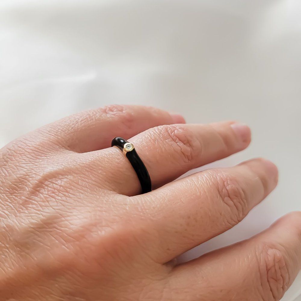 7/$35 Gold and Black Enamel Statement Ring Rhinestone Minimalist Ring - Picture 6 of 8